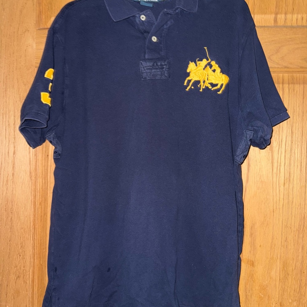 Polo Ralph Lauren embroidered large horse polo navy blue gold